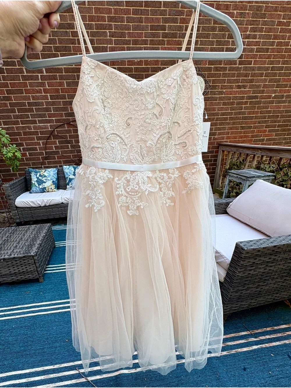 👑Princess Dress by David's Bridal Blush Lace & Tulle with Rhinestone Accents NWT - Picture 16 of 16